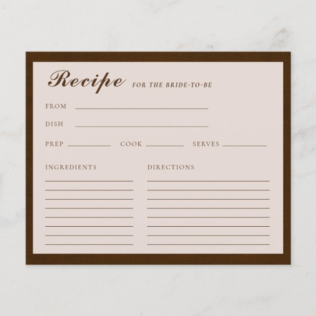 Linen Espresso Brown Bridal Recipe Card (Front)