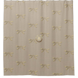 Linen Gold Dragonfly Monogram Pattern