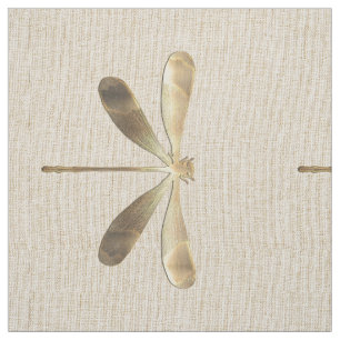 Linen Gold Dragonfly Pattern Fabric