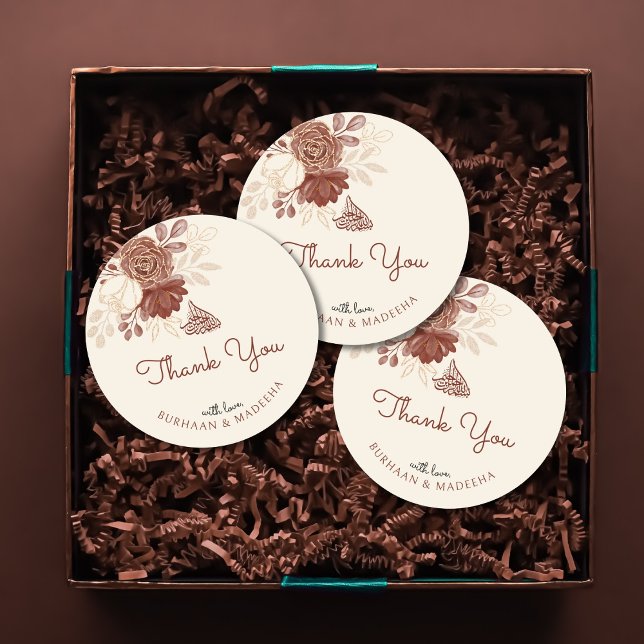 Linen gold glitter watercolor floral Wedding Favou Classic Round Sticker (Creator Uploaded)