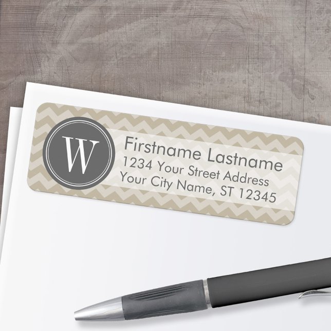 Linen & Grey Chevron Pattern with Monogram (Custom Return Address Labels - Low Minimum)