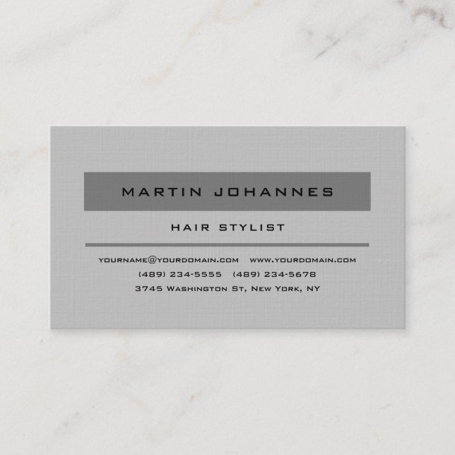 Linen Grey Elegant Professional Plain Modern Business Card (Front)