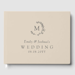 Linen & Grey Hand-Drawn Floral Wreath Wedding Guest Book