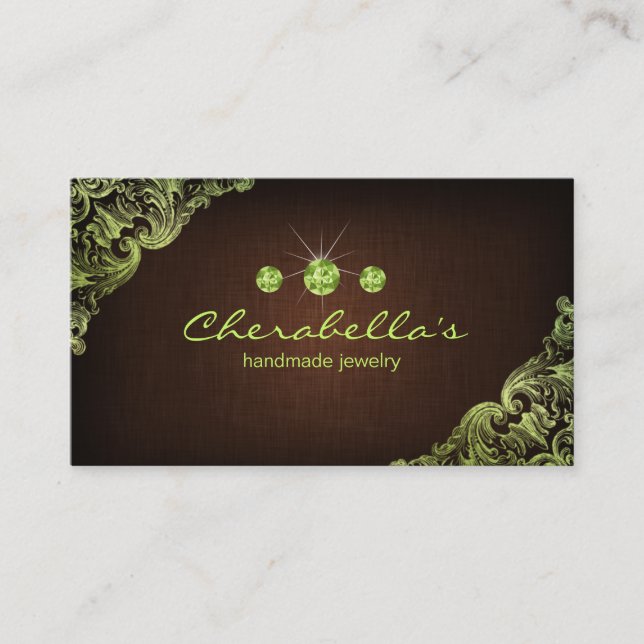 Linen Jewellery Business Card Chocolate Brown Lime (Front)