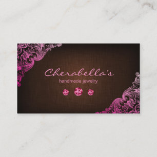 Linen Jewellery Business Card Chocolate Brown Pink