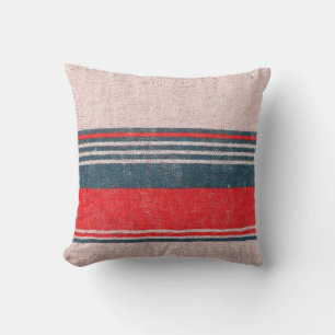 Linen knitwear texture with red print stripes throw pillow