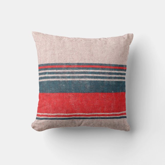Linen knitwear texture with red print stripes  throw pillow (Front)