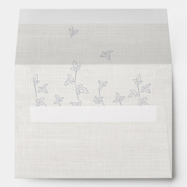 Linen Look Background Design With Blue Ivy Leaf  Envelope (Back (Bottom))
