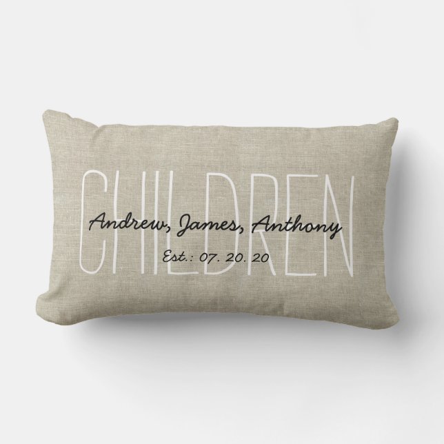 Linen Look Children Personalized Keepsake Lumbar Pillow (Front)