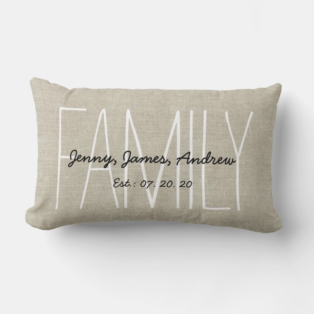 Linen Look Custom Family Monogram Personalized Lumbar Pillow (Front)