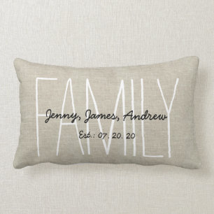 Linen Look Custom Family Monogram Personalized Lumbar Pillow