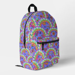 Linen Look Flower Rainbows Boho Beautiful Printed Backpack