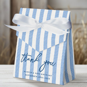 Linen Look Striped Birthday Thank You Blue White Favor Box