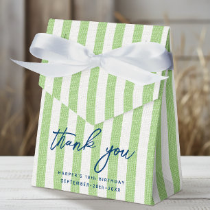 Linen Look Striped Birthday Thank You Green Party Favor Box