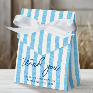 Linen Look Striped Birthday Thank You Light Blue Favor Box