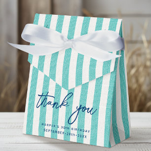 Linen Look Striped Birthday Thank You Mint Party Favor Box