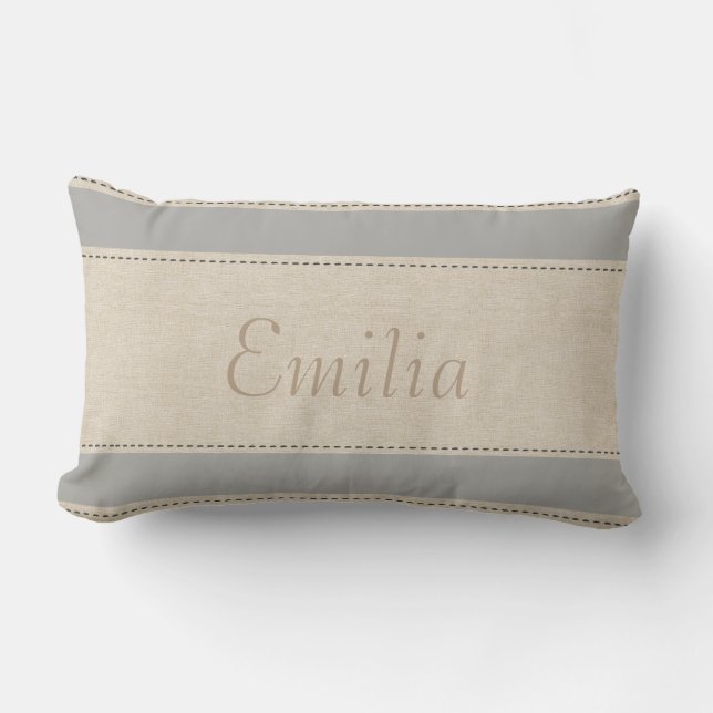 Linen Look Stripes Ajouter un nom Coussin (Recto)