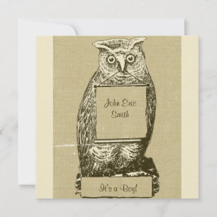 Linen Look Vintage Owl Baby Shower Invitation