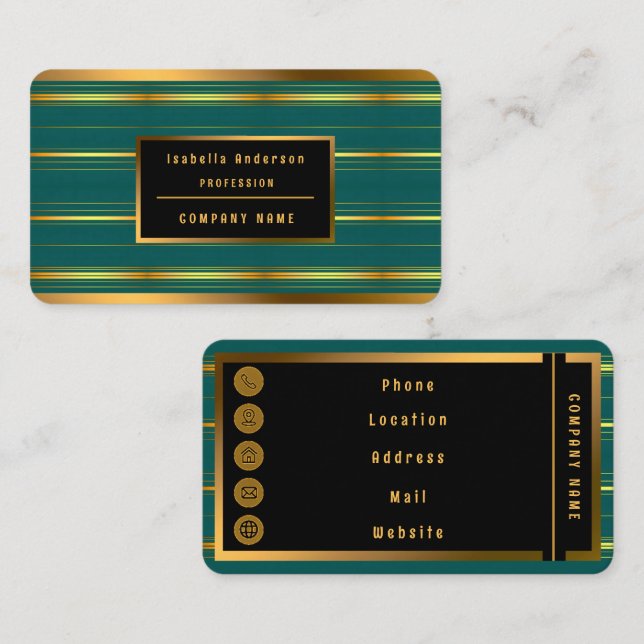 Linen Luxury Modern Green Gold Texture Collection Business Card (Front/Back)