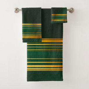 Linen Luxury Trendy Green Gold Texture Collection Bath Towel Set