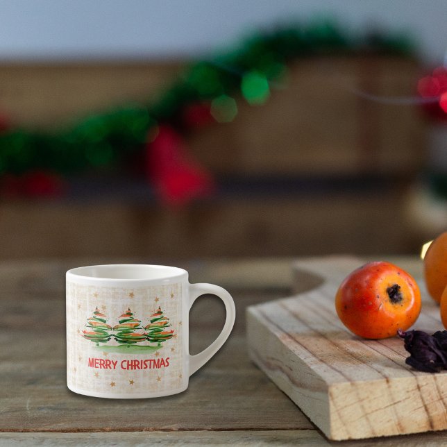 Linen Merry Christmas Trees – Festive Holiday Gift Espresso Cup (Creator Uploaded)