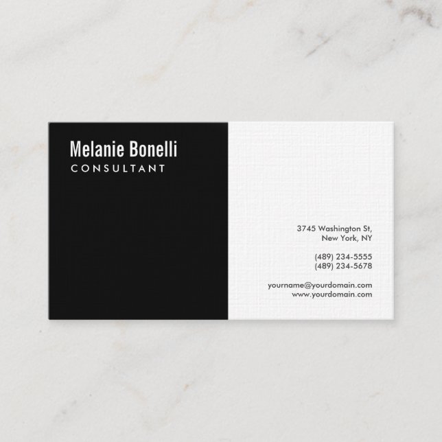 Linen Minimalist Plain Black White Modern Standard Business Card (Front)