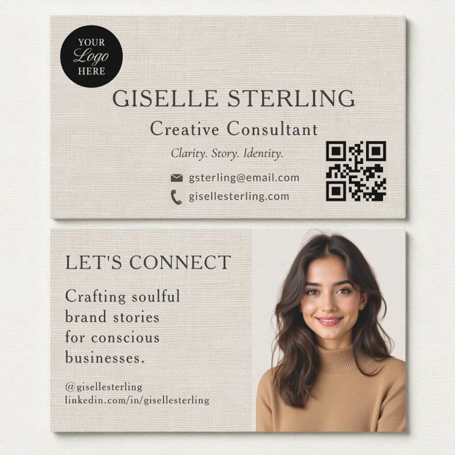 Linen Modern Minimal Professional Logo Photo Business Card (Creator Uploaded)