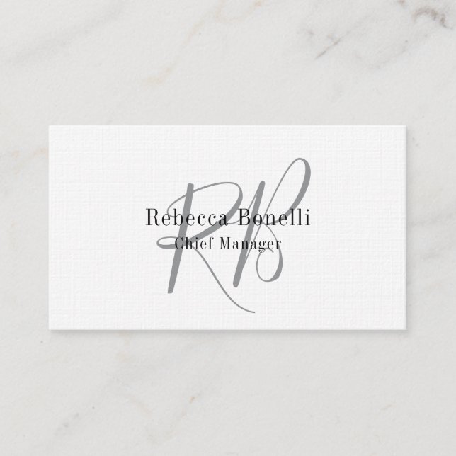 Linen Monogram Manager Two Sided Plain Business Card (Front)
