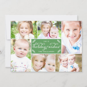 Linen Montage Holiday Photo Card - Green