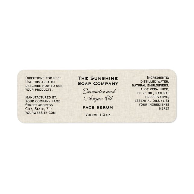 Linen paper style tiny bottle dropper bottle label (Front)