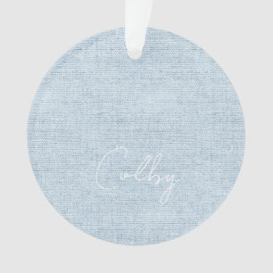 Linen Pastel Blue New Baby NAME Birthdate Sweet  Ornament