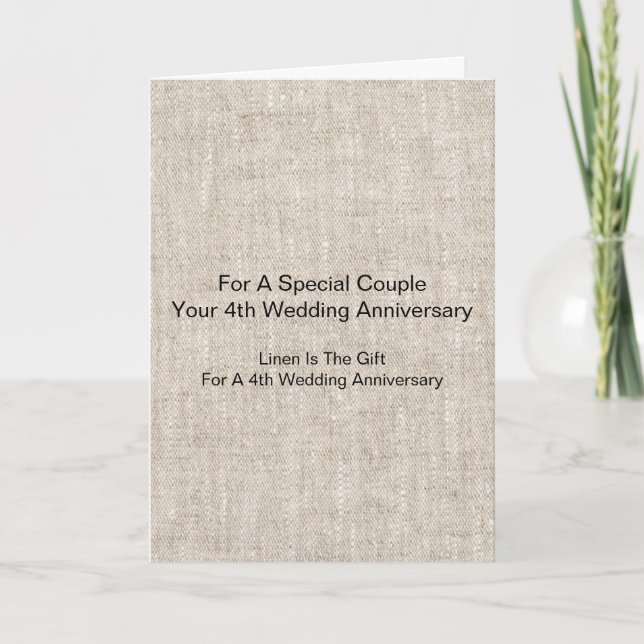 Linen Pattern Personalised 4th Wedding Anniversary Card (Front)