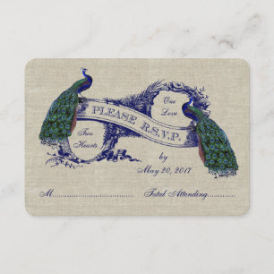 Linen Peacocks Cartes RSVP de mariage rustique