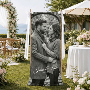 Linen Photo Wedding Banner Fabric Welcome Sign