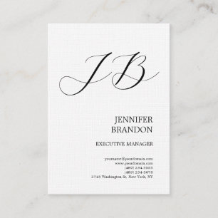 Linen Plain Handwriting Monogram Minimalist Business Card