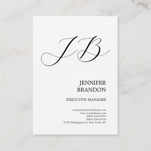 Linen Plain Handwriting Monogram Minimalist Business Card (Front)