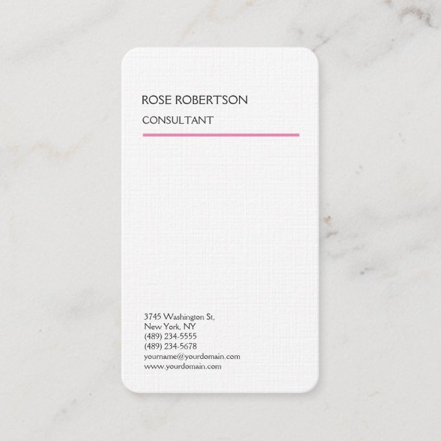 Linen Plain Pink White Modern Minimalist Feminine Business Card (Front)