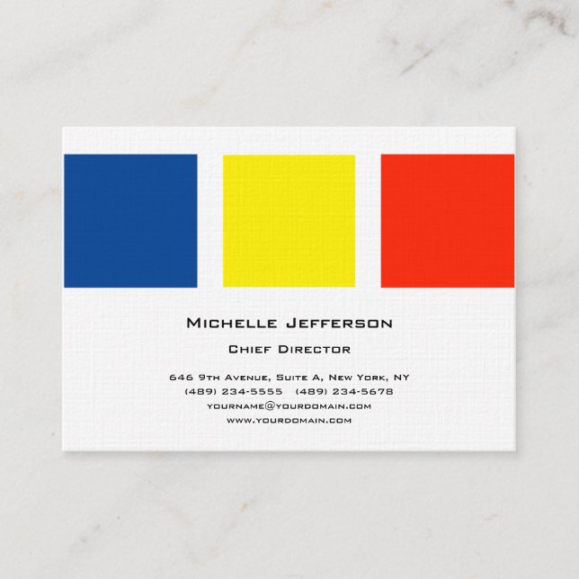 Linen Professional Modern Blue Yellow Red White Business Card (Front)