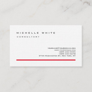 Linen Red White Classic Elegant Plain Professional Business Card