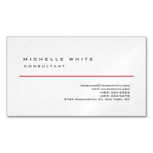 Linen Red White Classic Elegant Plain Professional Magnetic Business Card