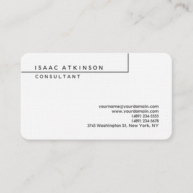 Linen Rounded Classic Elegant Plain Professional Business Card (Front)