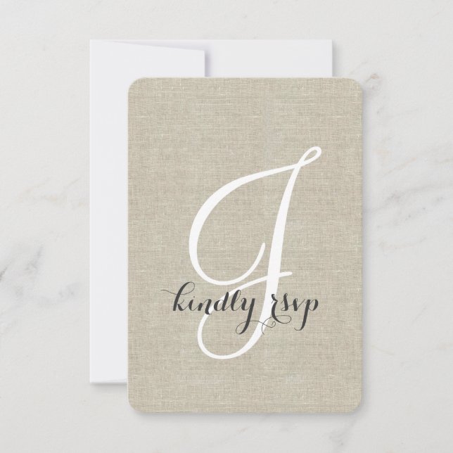 Linen Rustic Wedding RSVP Card (Front)