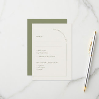 Linen & Sage Green Arch Minimalist w Meal Choice RSVP Card