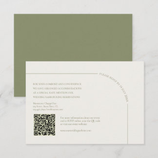 Linen & Sage Green with QR Code Boho Minimalist RSVP Card