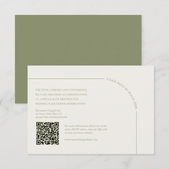  Linen & Sage Green with QR Code Boho Minimalist  RSVP Card (Front/Back)