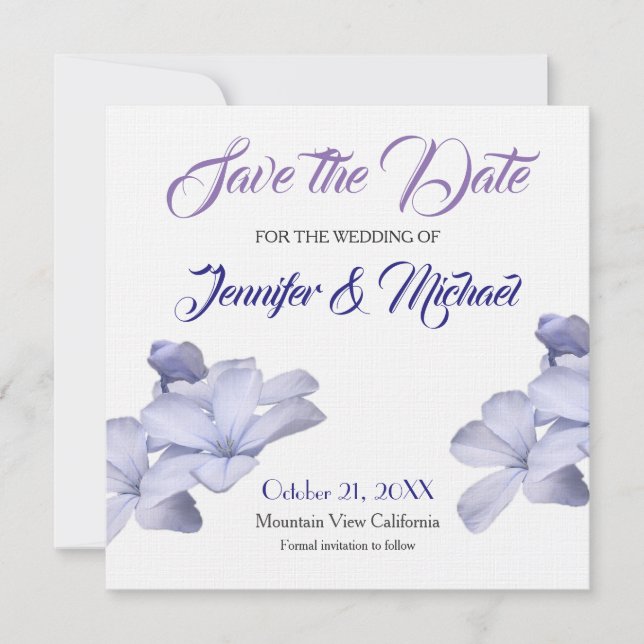 Linen Save the Date Wedding Flowers Elegant Plain (Front)