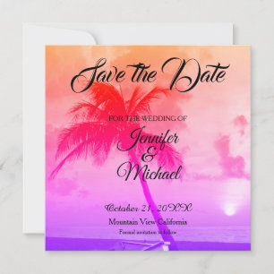 Linen Save the Date Wedding Palm Trees Exotic