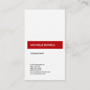 Linen Simple Plain Modern Minimalist Red White Business Card