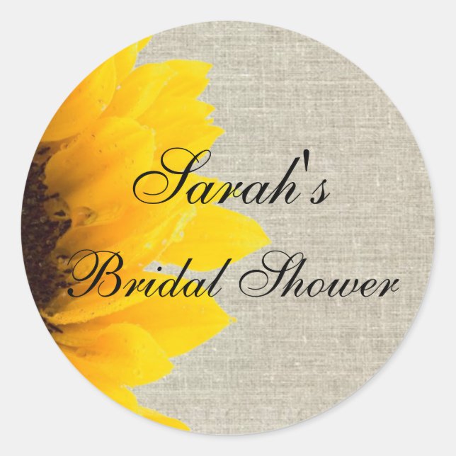 Linen Sunflower Rustic Bridal Shower Sticker (Front)