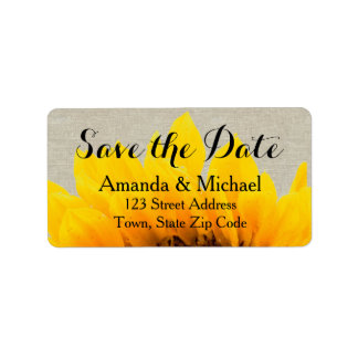 Linen Sunflower Rustic Save the Date Label